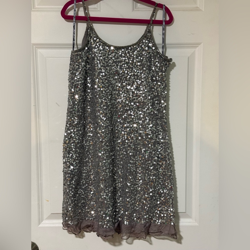 Rhona Sutton Shimmering Silver Sequin Dress Girls Size 12